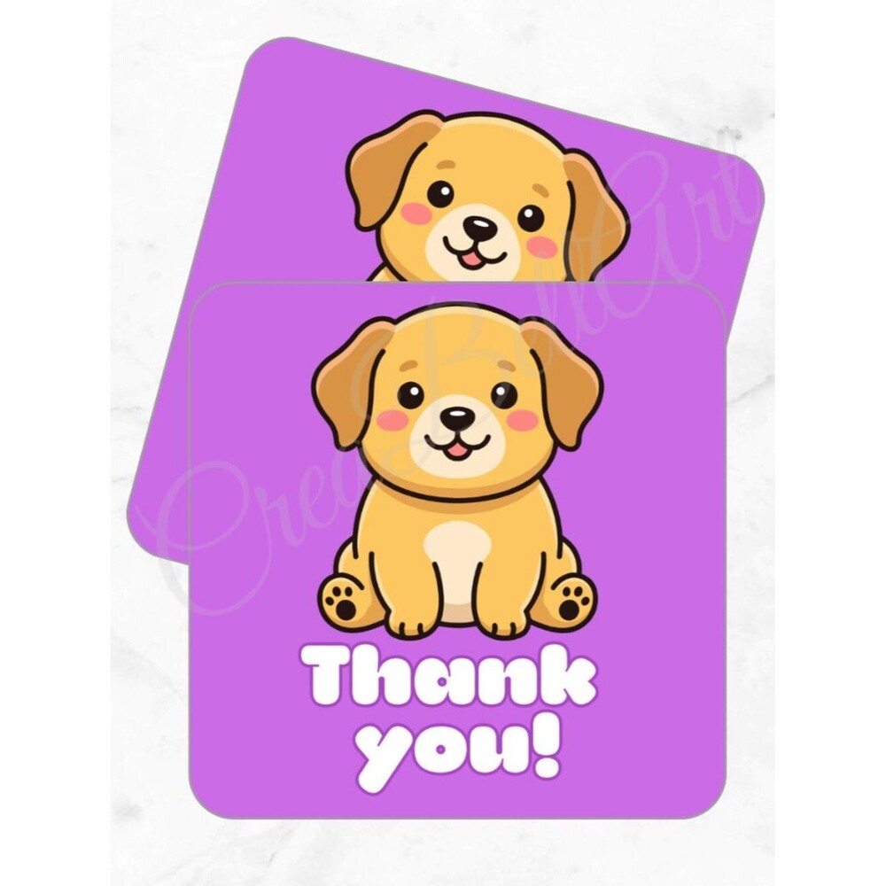 60 Pack Kawaii Dog Square Shaped Thank You Cards